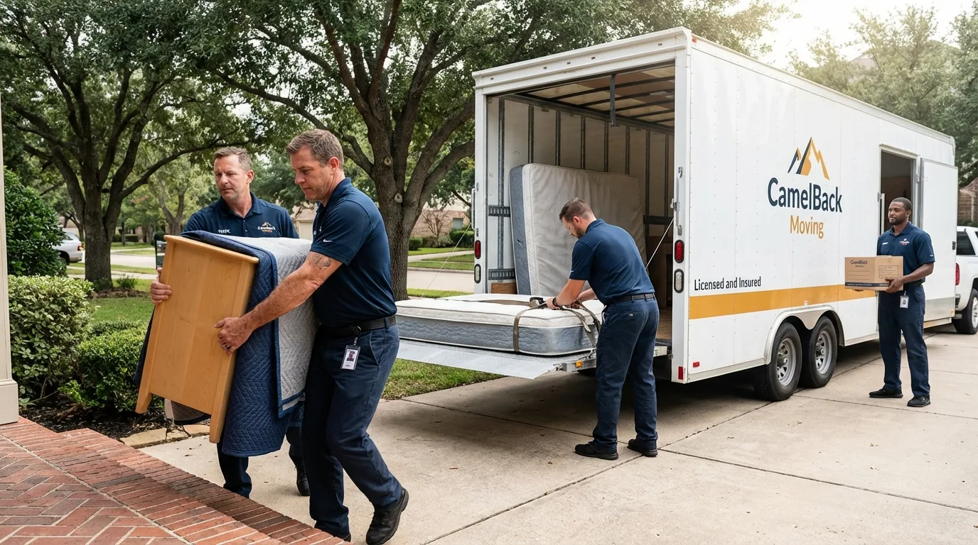 Crew loading residential truck for cross-state move from Abbeville, GA